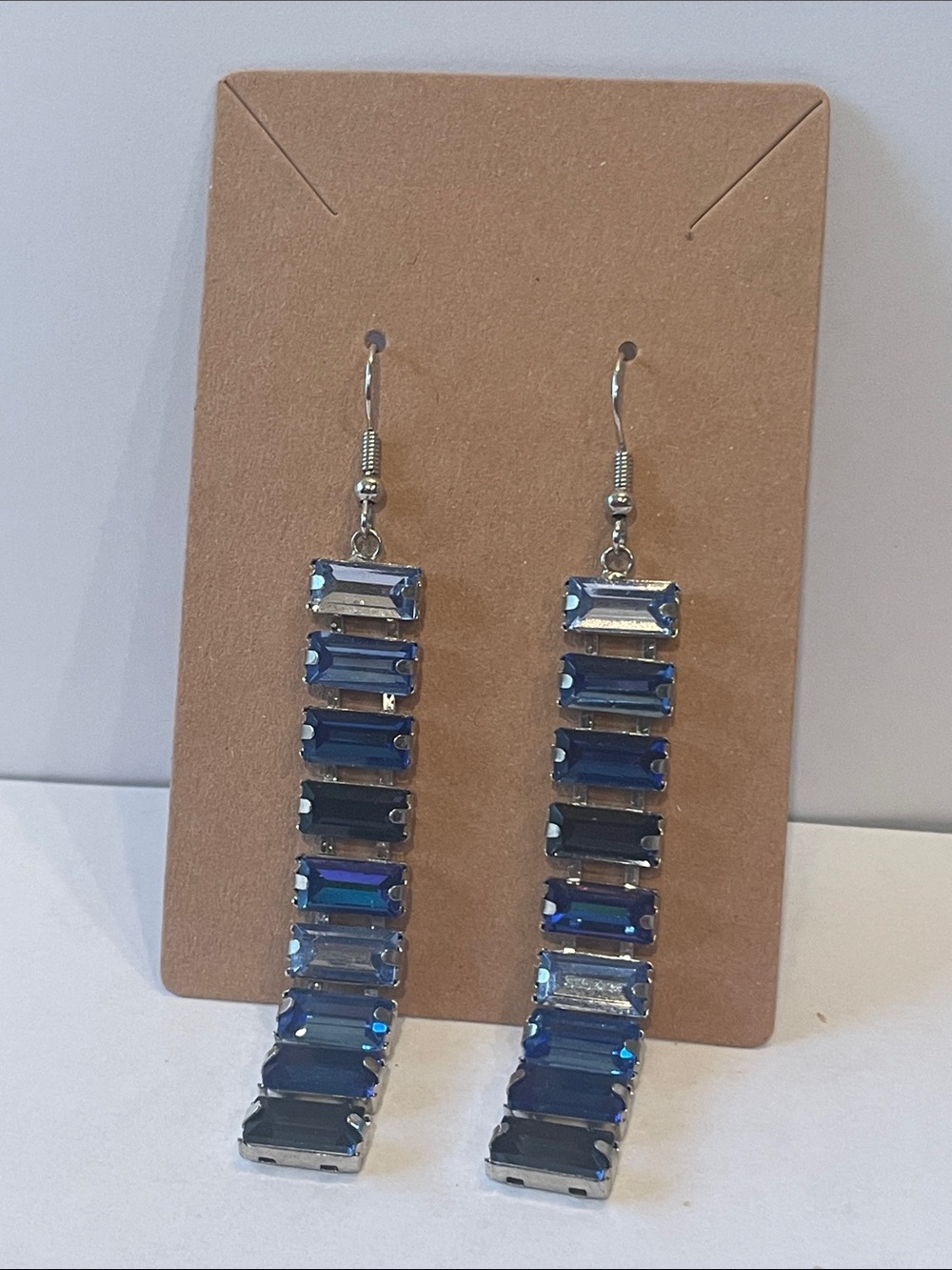 Elegant Blue Crystal Drop Earrings - Women Jewelry
